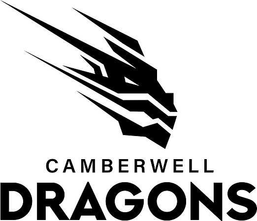 Camberwell Dragons Logo plus text BW